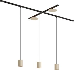 Sistema de iluminação de trilho moderno preto com 3 luzes pendentes e 2 luzes de teto bege 1-fase - Iconic Holt Pulley