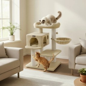 Arranhador para gatos, altamente resistente 70 x 60 x 112 cm com 6 colunas extra grossas para arranhar bege