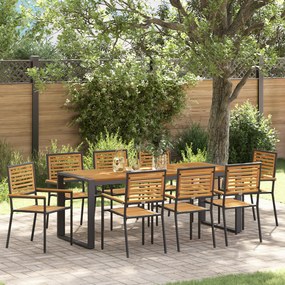 Conjunto de Jantar para Jardim vidaXL 9 Peças Preto Polyrattan Acácia