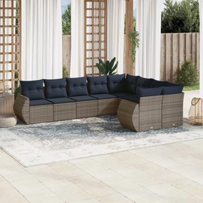 vidaXL 9 pcs conjunto sofás p/ jardim c/ almofadões vime PE cinzento