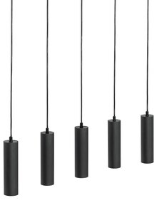 Candeeiro suspenso moderno preto madeira 5 luzes - Jeana Moderno,Industrial