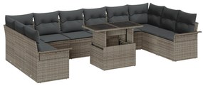Conjunto de Sofá de Jardim de 11 Peças com Almofadas Cinza Rattan Poly