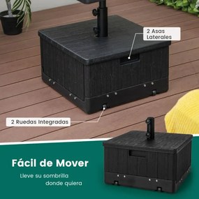 Base de guarda-sol com rodas e Tabuleiro de mesa para exterior Adequado para postes de 38/48 mm Recarregável com água 55L Areia 80kg