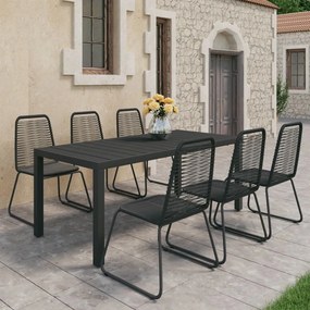 7 pcs conjunto de jantar para jardim vime de PVC preto