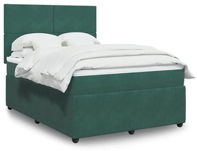 vidaXL Cama com molas/colchão 140x190 cm veludo verde-escuro