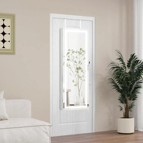 Armário para joias com iluminação LED e espelho de corpo inteiro Organizador de joias com fechadura 40 × 12,5 × 120 cm Branco