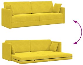 Sofá-Cama de Chão 2 em 1 Amarelo 213x144x60 cm Veludo