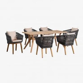 Conjunto De Mesa Retangular Em Madeira Teca (180x90 Cm) Yolen E 6 Cadeiras De Jardim Barker Cinza Antracite - Sklum