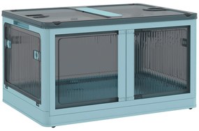 HOMCOM Caixa Armazenamento Empilhável Tampa 69L Organizadora Dobrável Rodas 60x42x34 cm Azul | Aosom Portugal