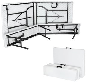 Conjunto de mesa e bancos campismo, piquenique 3 peças em plástico 183cm branco