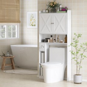Móvel de casa de banho para colocar sobre a sanita 81,5 L x 19,6 P x 172 A cm, com armário com porta tipo celeiro, prateleira ajustável, compartimento