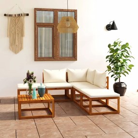6 pcs conj. lounge jardim c/ almofadões madeira acácia maciça