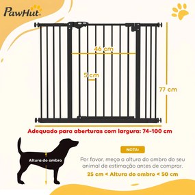 Barreira de Segurança para Cães 74-100 cm com Extensões, Montagem por Pressão e Duplo Bloqueio, Preto