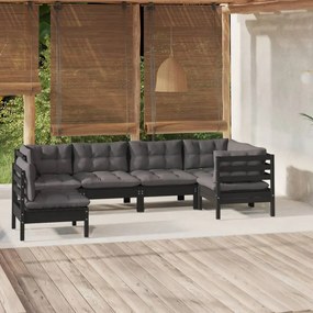 vidaXL 6 pcs conjunto lounge de jardim c/ almofadões pinho preto