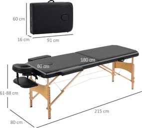 Marquesa de Massagem Dobrável Marquesa com Altura Ajustável 67-92cm Desenho Ergonómico Fácil de Transportar 210x81x67-92 cm Preto