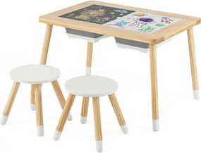 Mesa para crianças sensorial com bancos, superfícies duplas e caixas de armazenamento, natural e preto e branco