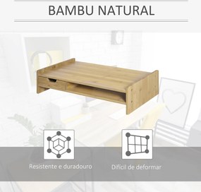 Suporte para Monitor de Bambu Organizador de Escritório para Monitor Portátil 48x25,5x11,5 cm Madeira