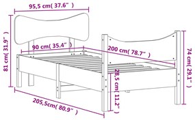 Estrutura de cama com cabeceira 90x200 cm pinho maciço branco