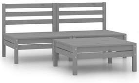 vidaXL 3 pcs conjunto lounge de jardim pinho maciço cinzento