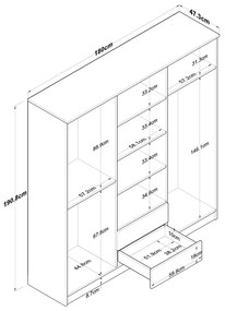 Roupeiro "Heimdall" - 6 Portas, 2 Gavetas - 180x190.8x47.3cm, Nogueira