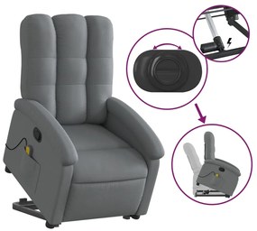 Poltrona elevatória de massagens tecido cinzento-escuro