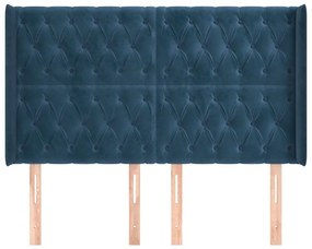 Cabeceira cama c/ abas veludo 163x16x118/128 cm azul-escuro
