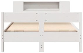 Cama com estante sem colchão 140x190 cm pinho maciço branco