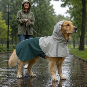 Impermeável para Cães com Capuz Verde L com Bandas Refletoras e Abertura para Trela Cães Grandes 20–30 kg Verde