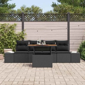 Conjunto de Jantar de Jardim 5 Peças com Almofadas de Rattan Preto e A