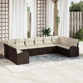 vidaXL Conjunto de Sofá de Jardim de 10 Peças com Almofadas em Rattan Castanho