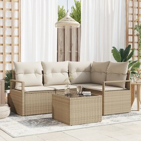 Conjunto de Sofá de Jardim vidaXL de 5 peças com Almofadas Vime Marrom de Poliéster