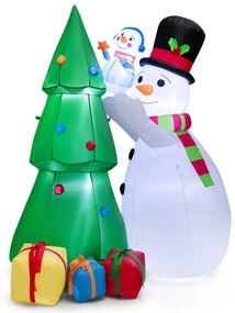 Decoração de Natal Insuflável 180 cm Árvore de Natal Insuflável com Boneco de Neve com Luz para Interior e Exterior