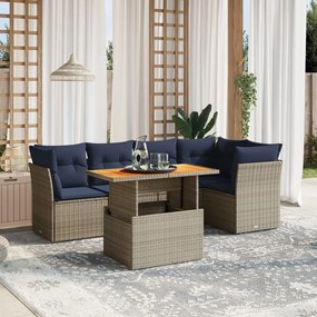 vidaXL 5 pcs conjunto sofás p/ jardim c/ almofadões vime PE cinzento