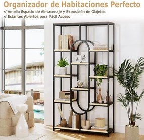 Estante de 5 níveis 95 x 30 x 175 cm com Prateleiras Abertas com Forma Ovalada Castanho rústico e preto