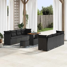 Conjunto de Sofás de Jardim vidaXL de 11 peças com almofadas Preto Rattan Poliéster