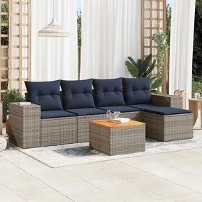 vidaXL 6 pcs conjunto sofás p/ jardim c/ almofadões vime PE cinzento