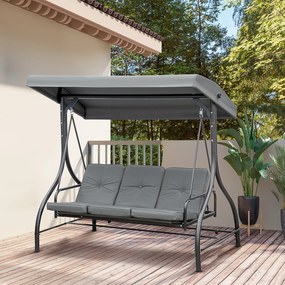 Baloiço de jardim de 3 lugares, conversível, com inclinação e teto ajustáveis, colchão de grande conforto e estofamento de 7 cm incluído Cinzento