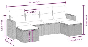 6 pcs conjunto de sofás p/ jardim com almofadões vime PE bege