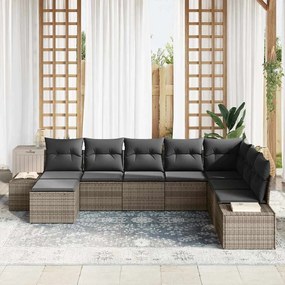 Conjunto de Sofás de Jardim de 8 Peças com Almofadas Cinzas em Rattan