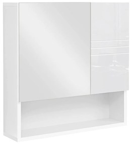 Armário espelhado VASAGLE BBK122W01, armário de banheiro com prateleiras reguláveis ​​em altura, porta e painel superior com superfície de alto brilho, banheiro, 54 x 15 x 55 cm, branco