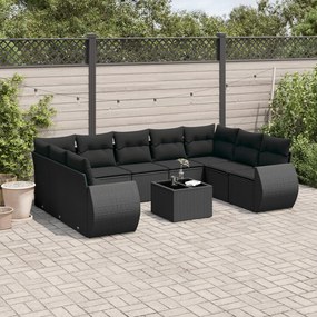 10 pcs conjunto sofás de jardim c/ almofadões vime PE preto