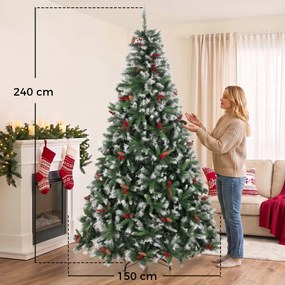 Árvore de Natal Artificial 240 cm Abeto com 1773 Pontas Ramos Articulados e Base Dobrável em Aço