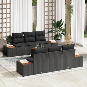 Conjunto de Sofá de Jardim vidaXL de 7 Peças com Almofadas Preto Ratta