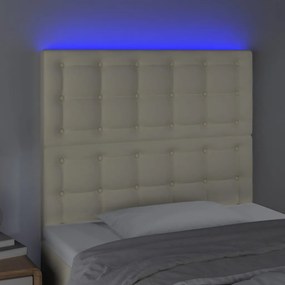 Cabeceira cama c/ LED 100x5x118/128 cm couro artificial crème