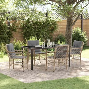 vidaXL Conjunto de Jantar Jardim com Almofadas Bege Poli Rattan