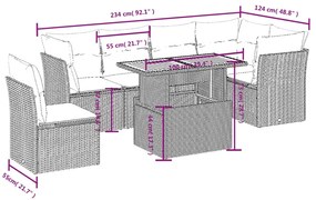 7 pcs conjunto de sofás p/ jardim com almofadões vime PE bege
