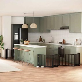 vidaXL Portão p/ cães com porta dobrável 8 painéis 640 cm álamo preto