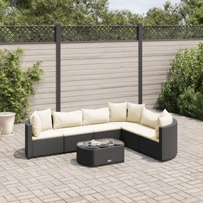 7 pcs conjunto de sofás p/ jardim c/ almofadões vime PE preto