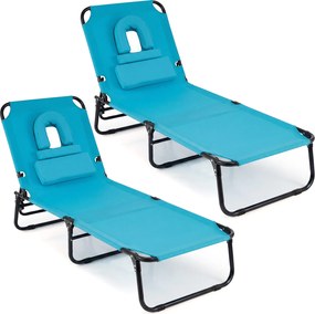 Conjunto de 2 Espreguiçadeiras de Jardim Dobráveis, 142-194 x 63 x 92 cm, Encosto Ajustável em 5 Posições, Turquesa