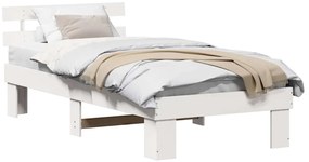 Estrado de Cama com Cabeceira Branca 90x200 cm Madeira Maciça de Pinho